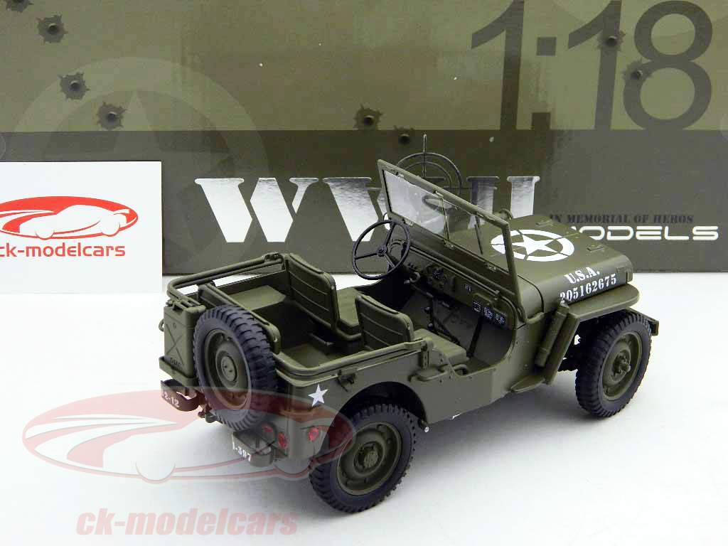 EE.UU. EJERCITO Willys Jeep cuarto camión verde 1:18 Welly