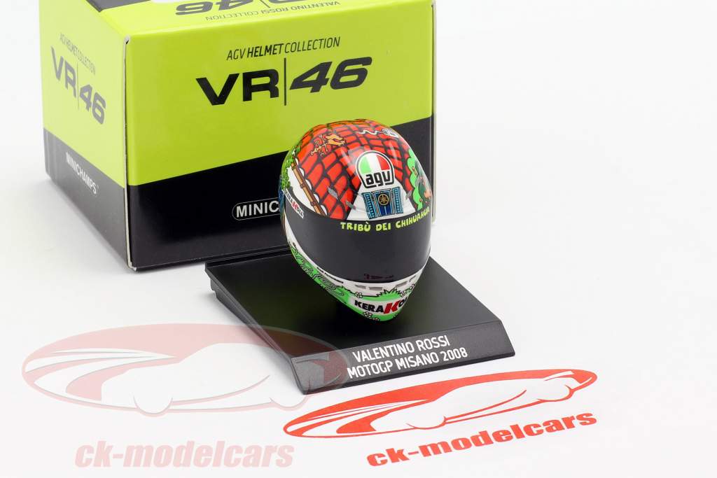 Valentino Rossi verdensmester MotoGP Misano 2008 AGV hjelm 1:10 Minichamps