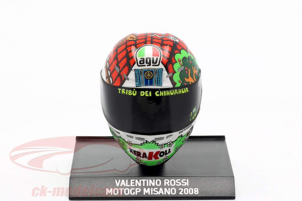 Valentino Rossi verdensmester MotoGP Misano 2008 AGV hjelm 1:10 Minichamps