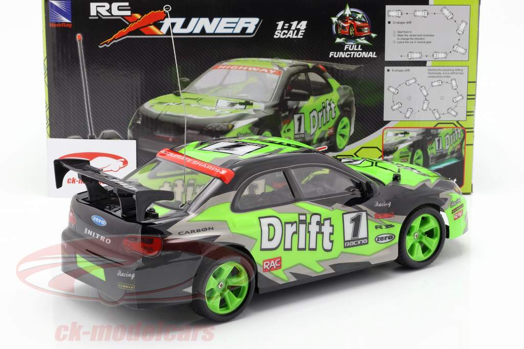Voiture de dérive X-Tuner R / C avec pylônes vert / noir / gris 1:14 NewRay