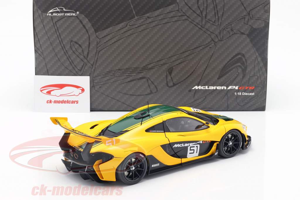 McLaren P1 GTR #51 motor Show Geneve 2015 gul / sort / grøn 1:18 Almost Real