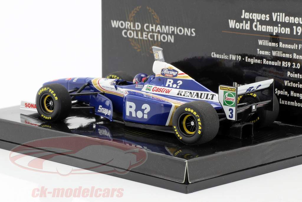 Jacques Villeneuve Williams FW19 #3 campeón del mundo fórmula 1 1997 1:43 Minichamps