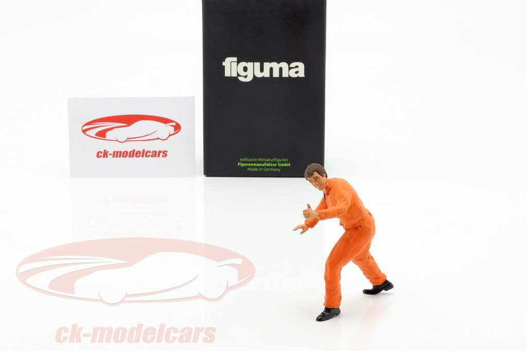 Mechaniker mit orangenem Overall Daumen hoch Figur 1:18 FigurenManufaktur