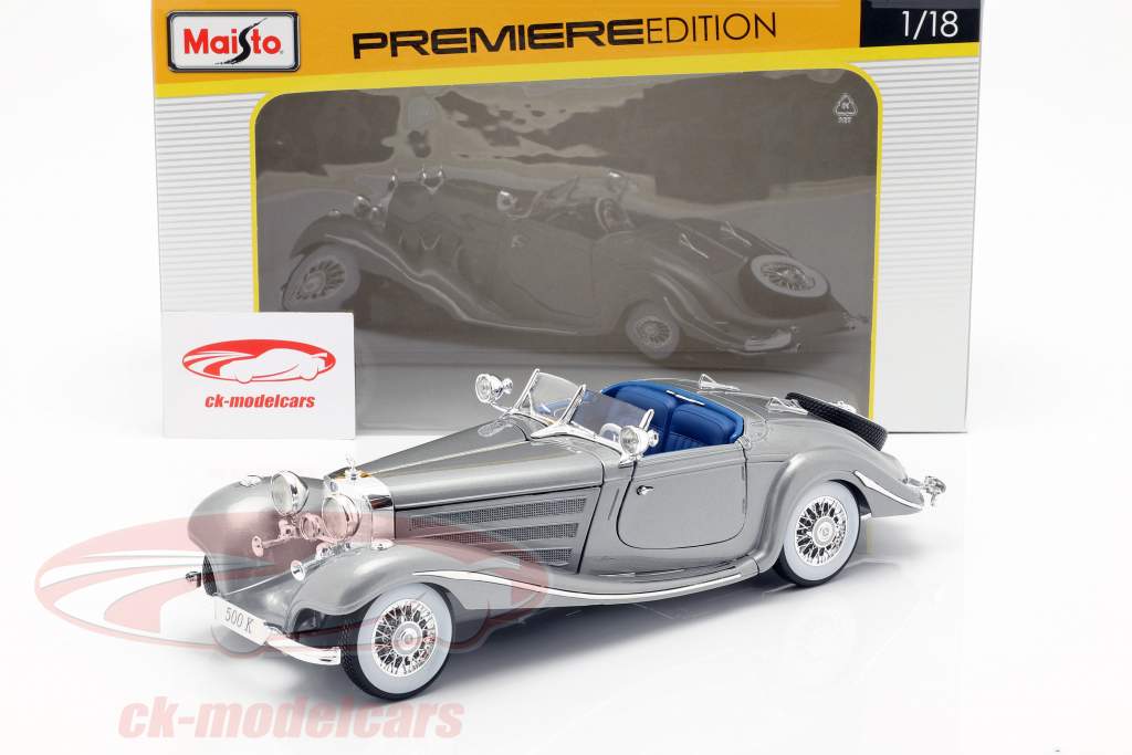 Mercedes-Benz 500 K Special Roadster Year 1934-1936 silver 1:18 Maisto