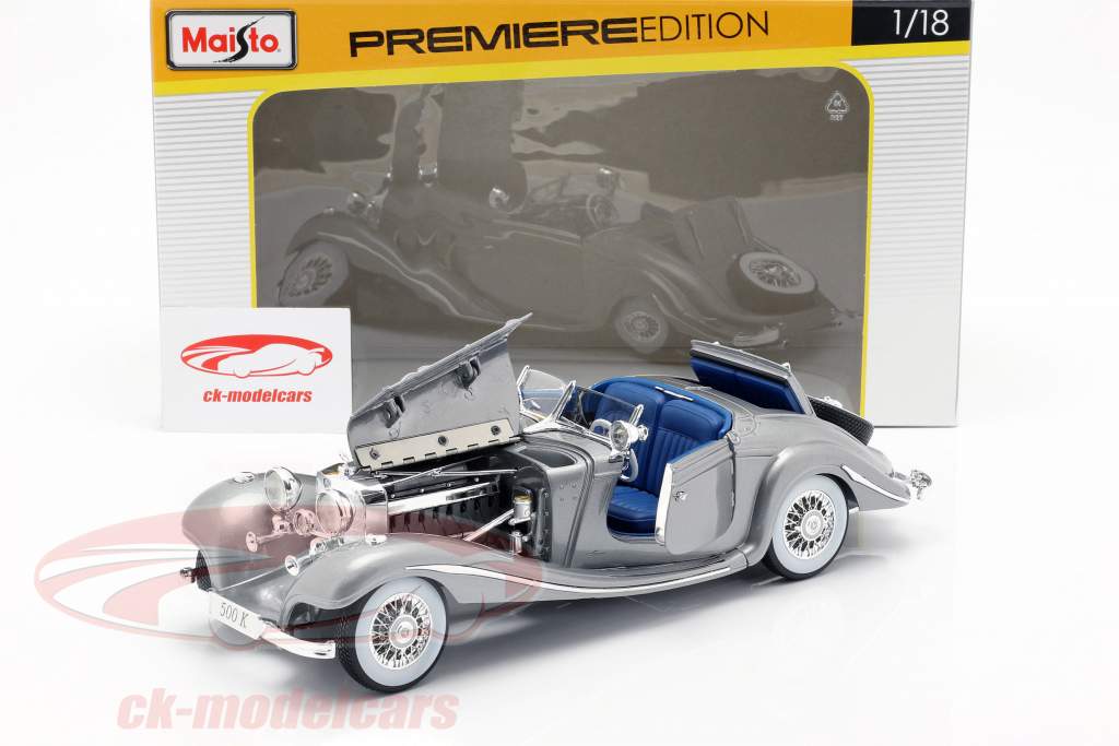Mercedes-Benz 500 K Special Roadster Year 1934-1936 silver 1:18 Maisto
