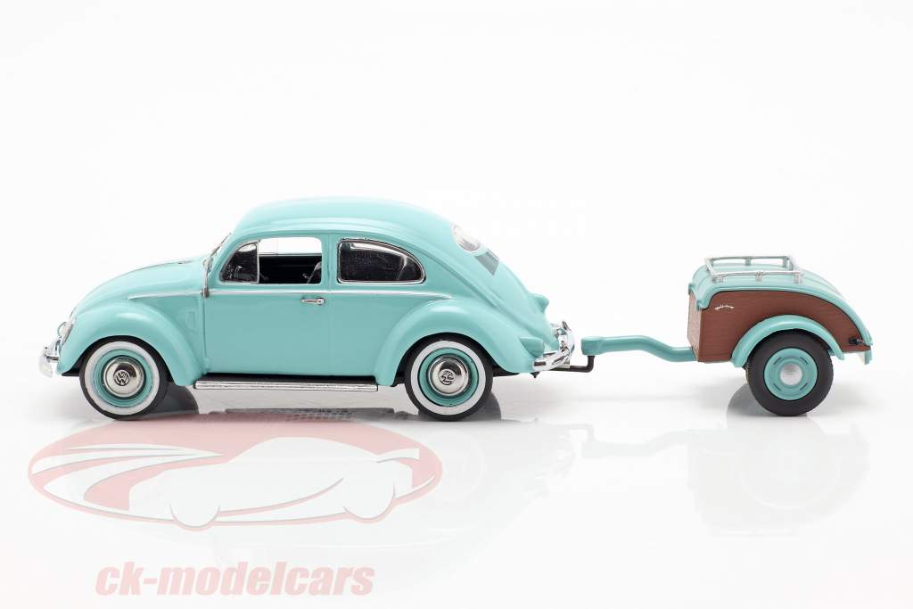 Volkswagen VW besouro Ovali com Westfalia trailer turquesa 1:43 Schuco