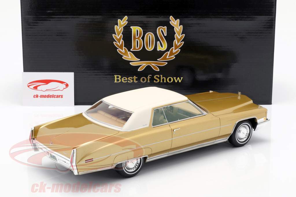 Cadillac Coupe DeVille Bouwjaar 1972 goud metallic / wit 1:18 BoS-Models