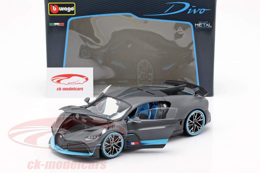 Bugatti Divo year 2018 mat grey / light blue 1:18 Bburago