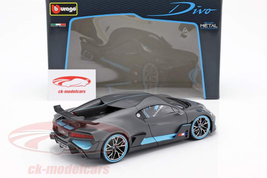 Bugatti Divo año de construcción 2018 estera gris / azul claro 1:18 Bburago