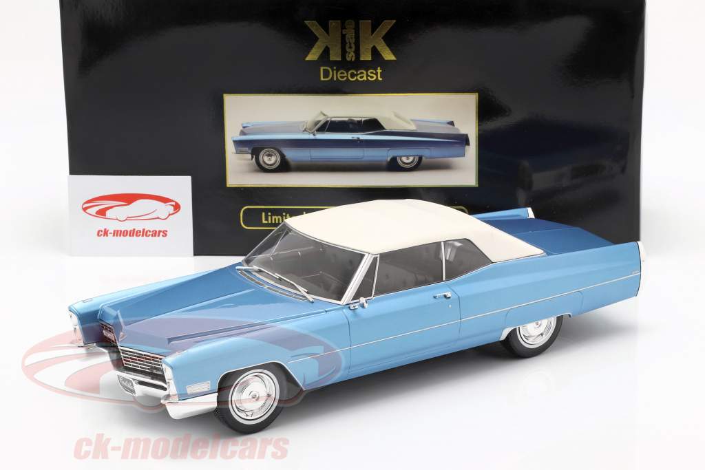 Cadillac DeVille Convertible com Topo suave 1967 Azul claro metálico 1:18 KK-Scale