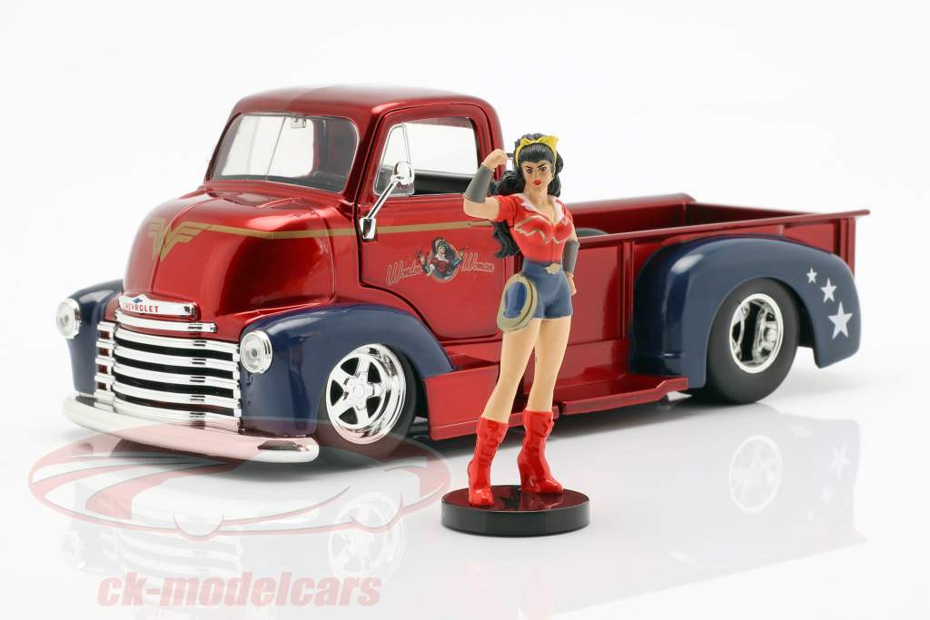 Chevy Coe Pick-Up 1952 com figura Wonder Woman DC Comics 1:24 Jada Toys