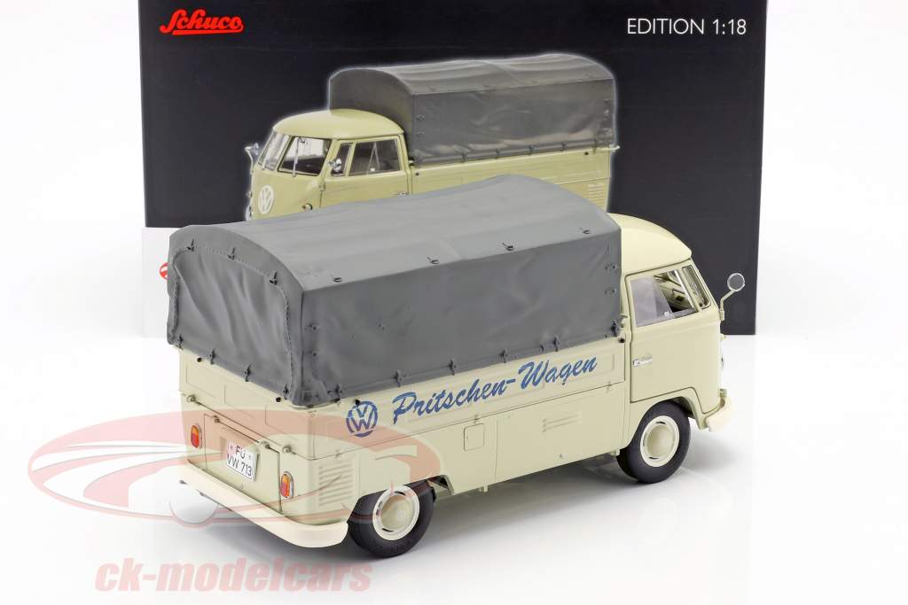 Volkswagen VW T1b camión plataforma con lona alquitranada año de construcción 1959-63 beige 1:18 Schuco