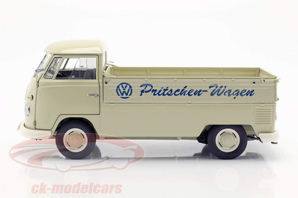Volkswagen VW T1b camión plataforma con lona alquitranada año de construcción 1959-63 beige 1:18 Schuco