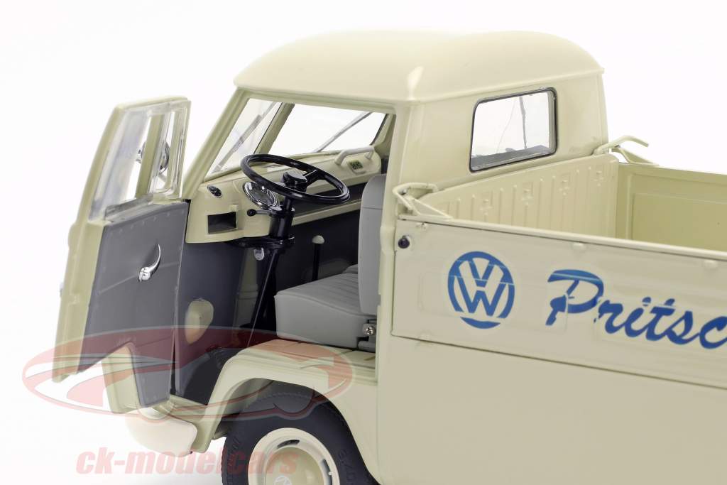 Volkswagen VW T1b camión plataforma con lona alquitranada año de construcción 1959-63 beige 1:18 Schuco