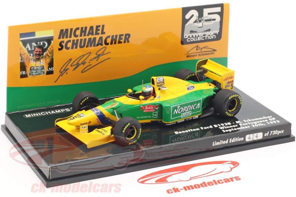 M. Schumacher Benetton B193B #5 Vinder Portugal GP formel 1 1993 1:43 Minichamps