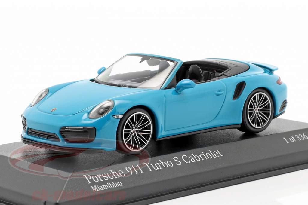 Porsche 911 (991 II) Turbo S cabriolé año de construcción 2016 miami azul 1:43 Minichamps