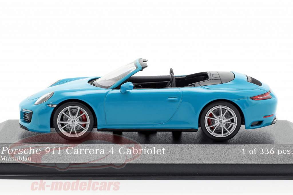 Porsche 911 (991 II) Carrera 4S cabriolé ano de construção 2016 miami azul 1:43 Minichamps