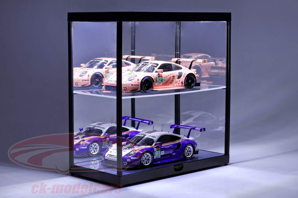 double vitrine com iluminação LED para carros modelo em escala 1:18 preto Triple9