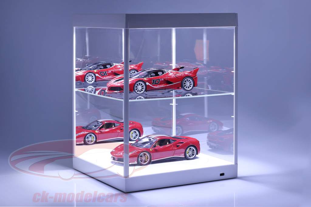 vitrine met LED-verlichting, spiegel en draaischijf voor schaal 1:18 wit Triple9