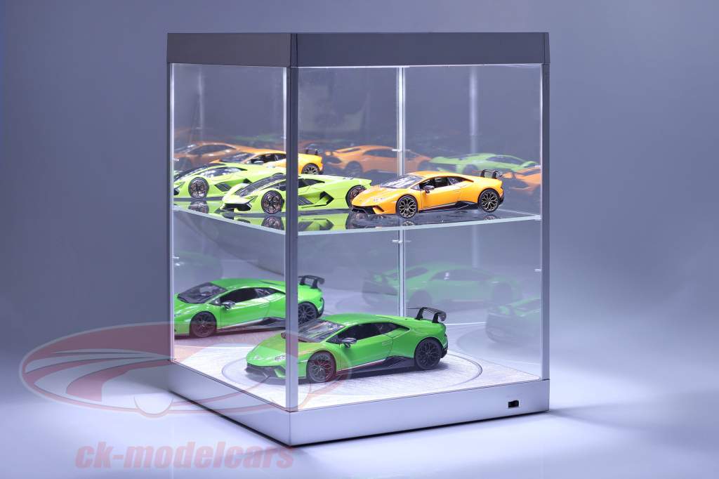 escaparate con iluminación LED, espejo y tocadiscos para escala 1:18 plata Triple9
