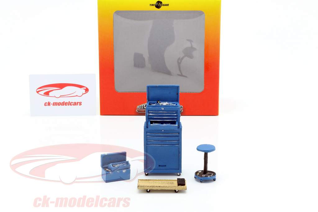 Tire Brigade Shop 4-Piece Tool Set azul 1:18 MotorHeadMiniatures