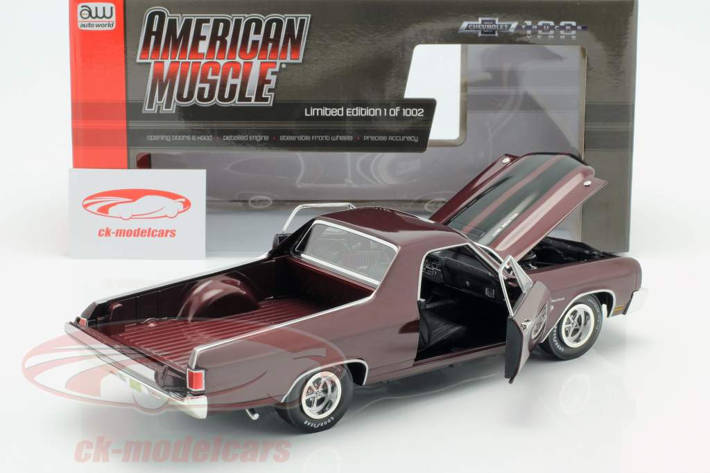 Chevrolet El Camino Pick Up Bouwjaar 1970 donker rood metaalachtig 1:18 Autoworld