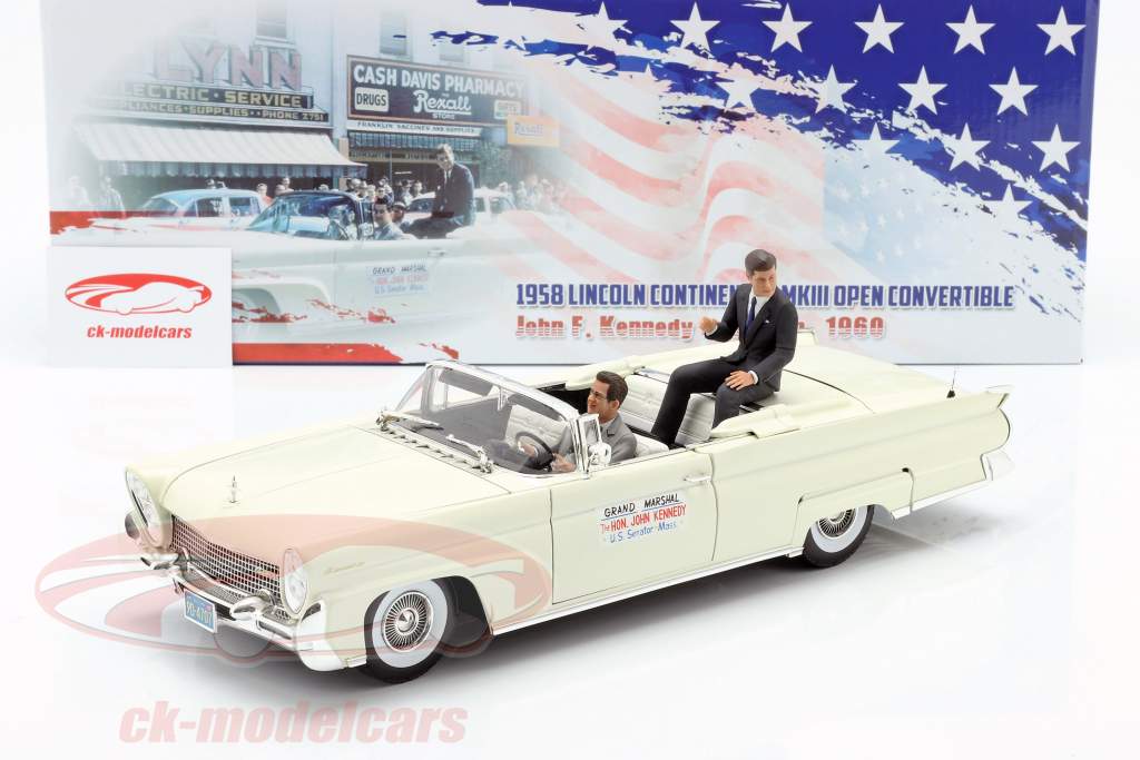 Lincoln Continental MK III Cabriolet 1958 J. F. Kennedy avec figurines 1:18 SunStar
