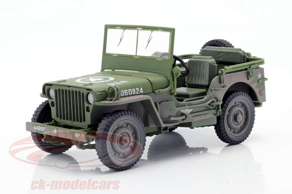 Willys MB Jeep 4x4 US Army Byggeår 1941 oliven grøn Dirty Version 1:18 Autoworld