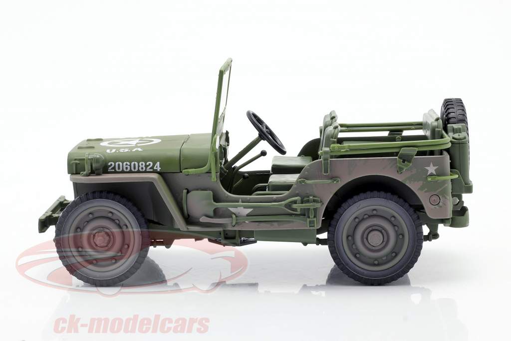 Willys MB Jeep 4x4 US Army Byggeår 1941 oliven grøn Dirty Version 1:18 Autoworld