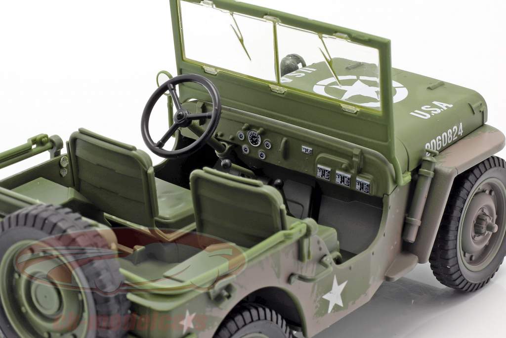 Willys MB Jeep 4x4 US Army Byggeår 1941 oliven grøn Dirty Version 1:18 Autoworld