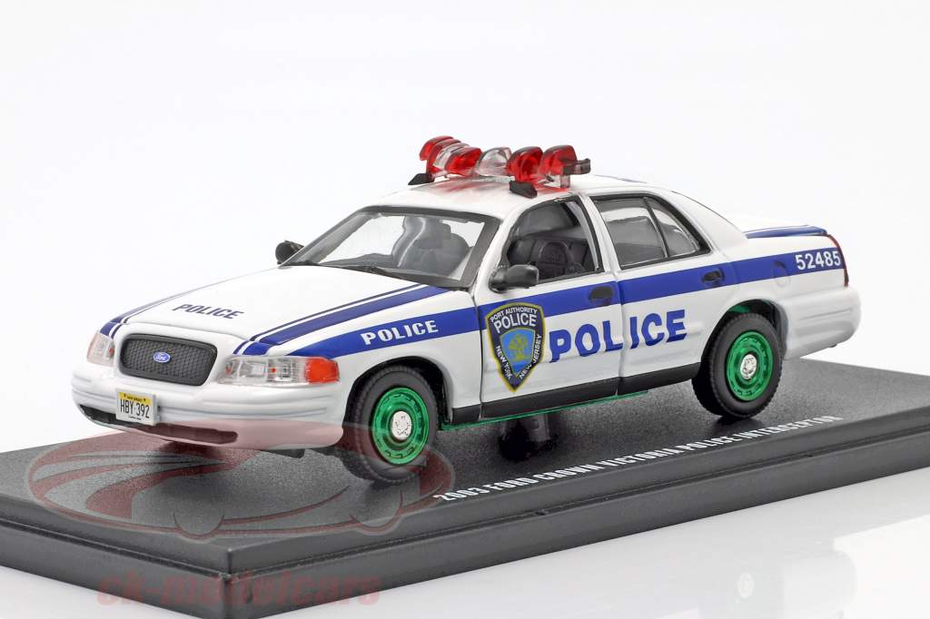 Ford Crown Victoria Police Interceptor 2003 blanco / azul / verde 1:43 Greenlight