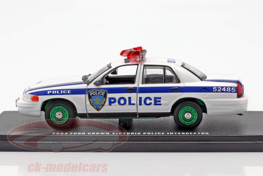 Ford Crown Victoria Police Interceptor 2003 blanco / azul / verde 1:43 Greenlight