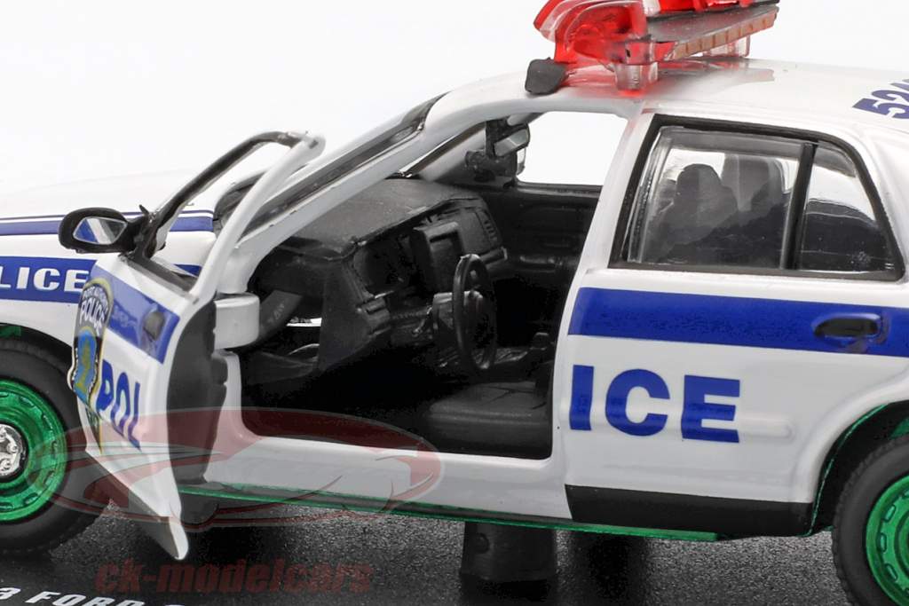 Ford Crown Victoria Police Interceptor 2003 blanco / azul / verde 1:43 Greenlight