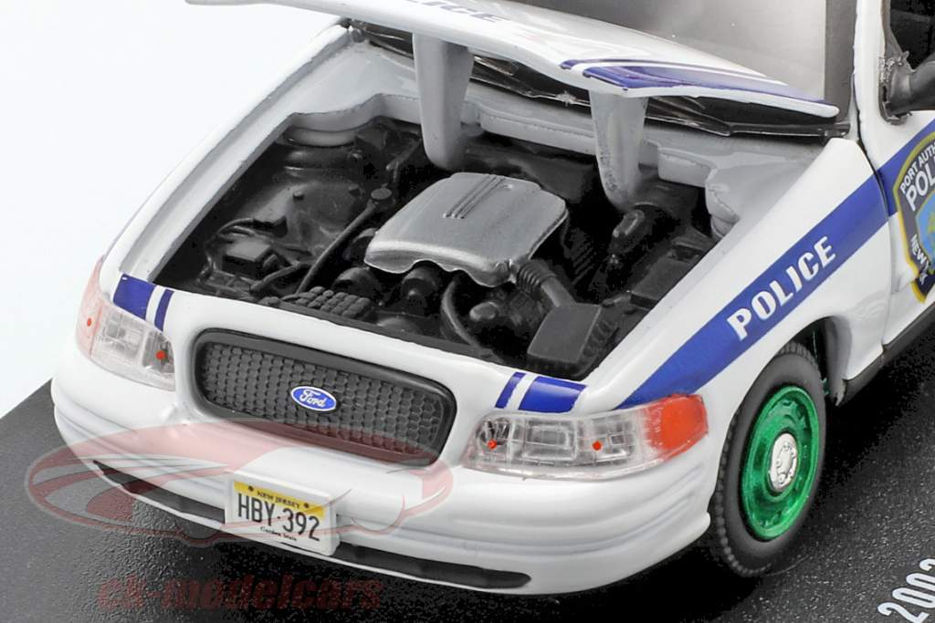Ford Crown Victoria Police Interceptor 2003 blanco / azul / verde 1:43 Greenlight