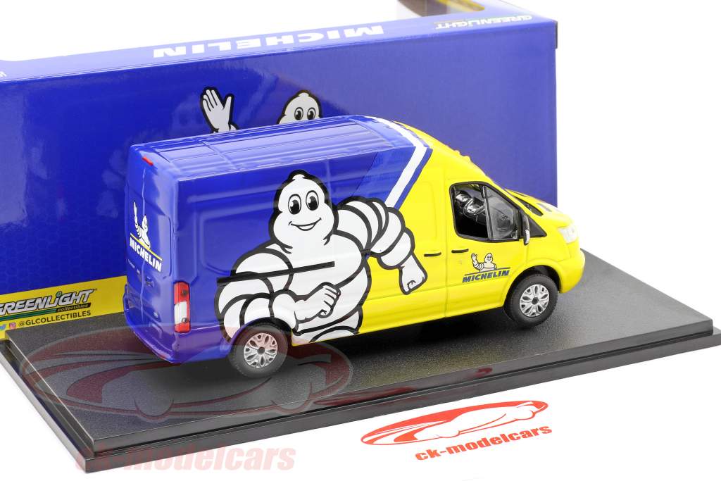 Ford Transit LWB High Roof Michelin 2019 azul / amarillo / blanco 1:43 Greenlight