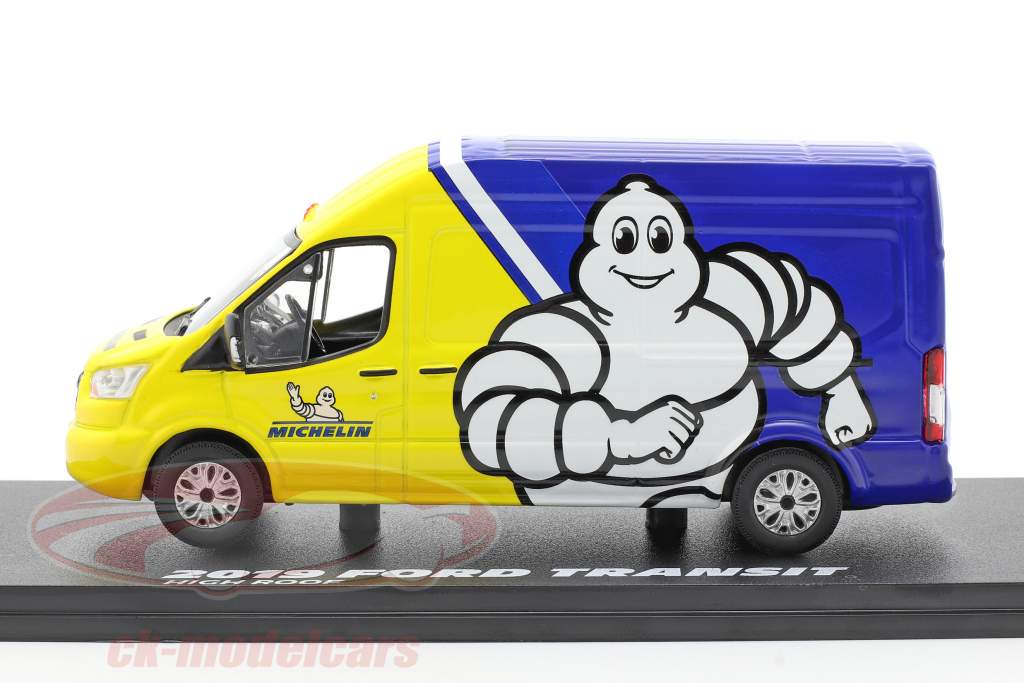 Ford Transit LWB High Roof Michelin 2019 azul / amarillo / blanco 1:43 Greenlight