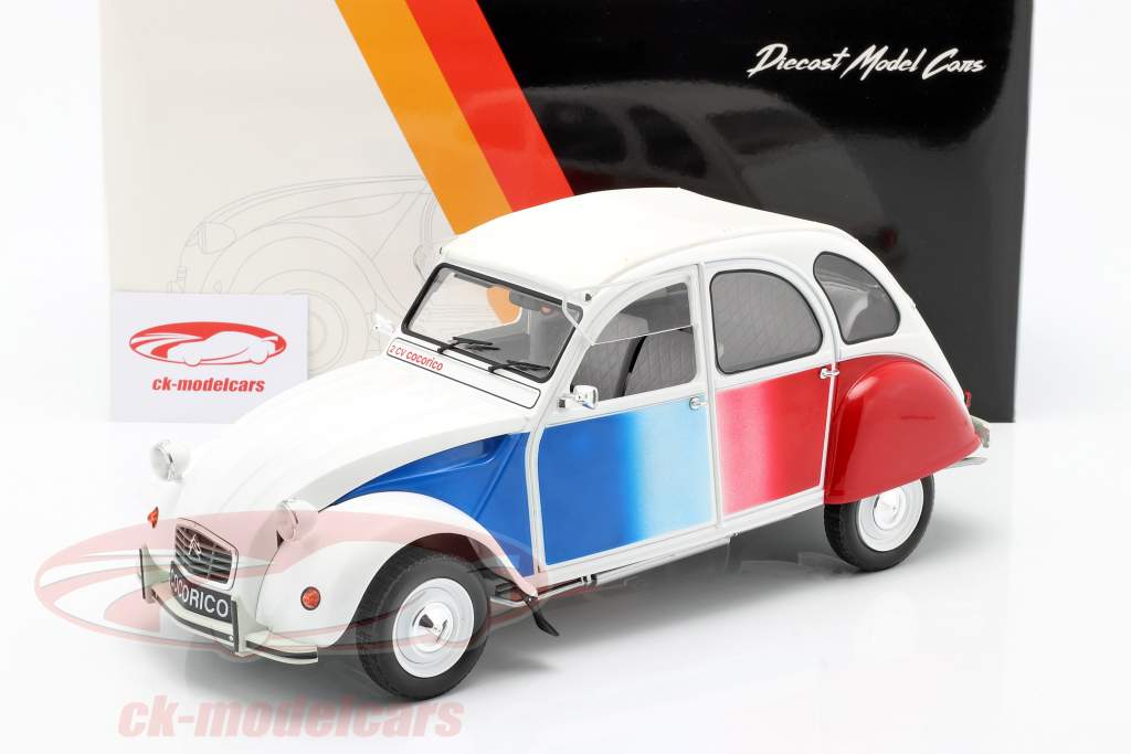 Citroen 2CV Cocorico Byggeår 1986 hvid / blå / rød 1:12 Z-Models