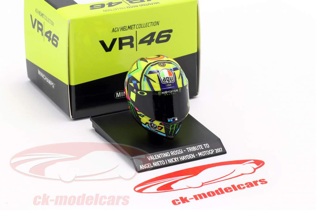 Valentino Rossi Tribute til A. Nieto / N. Hayden MotoGP 2017 AGV hjelm 1:10 Minichamps