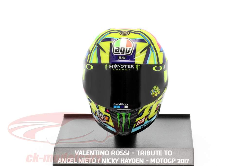 Valentino Rossi Tribute til A. Nieto / N. Hayden MotoGP 2017 AGV hjelm 1:10 Minichamps