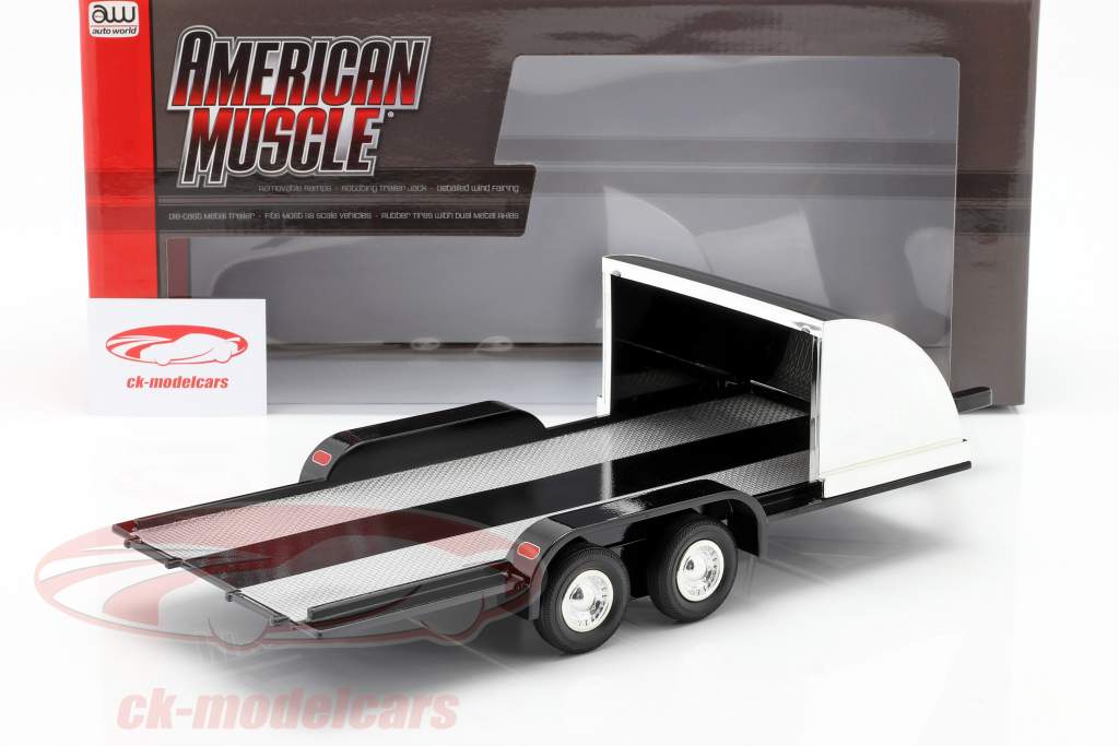 fire hjul åbent bil trailer sort / krom 1:18 Autoworld