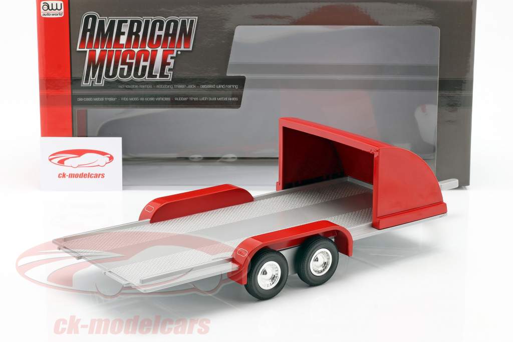 четыре колесо открытый автомобиль прицеп красный / серебристо-серый 1:18 Autoworld