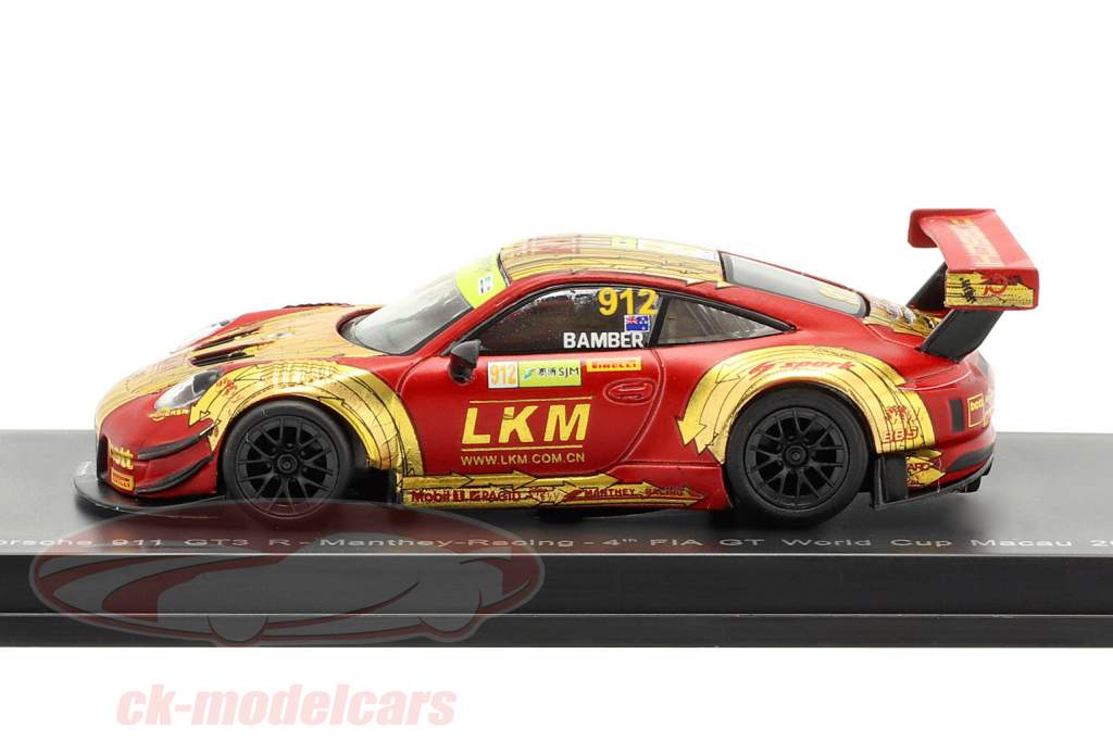 Porsche 911 GT3 R #912 4 ° FIA GT World Cup Macau 2018 Earl Bamber 1:64 Spark