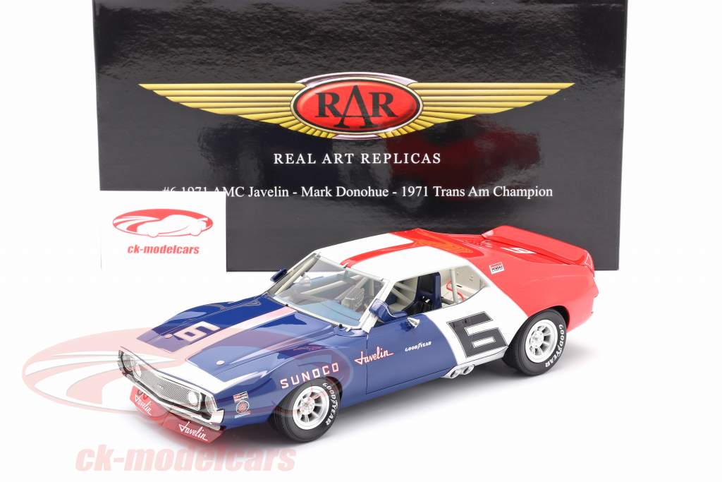 AMC Javelin #6 Trans Am campione 1971 Mark Donohue 1:18 Real Art Replicas