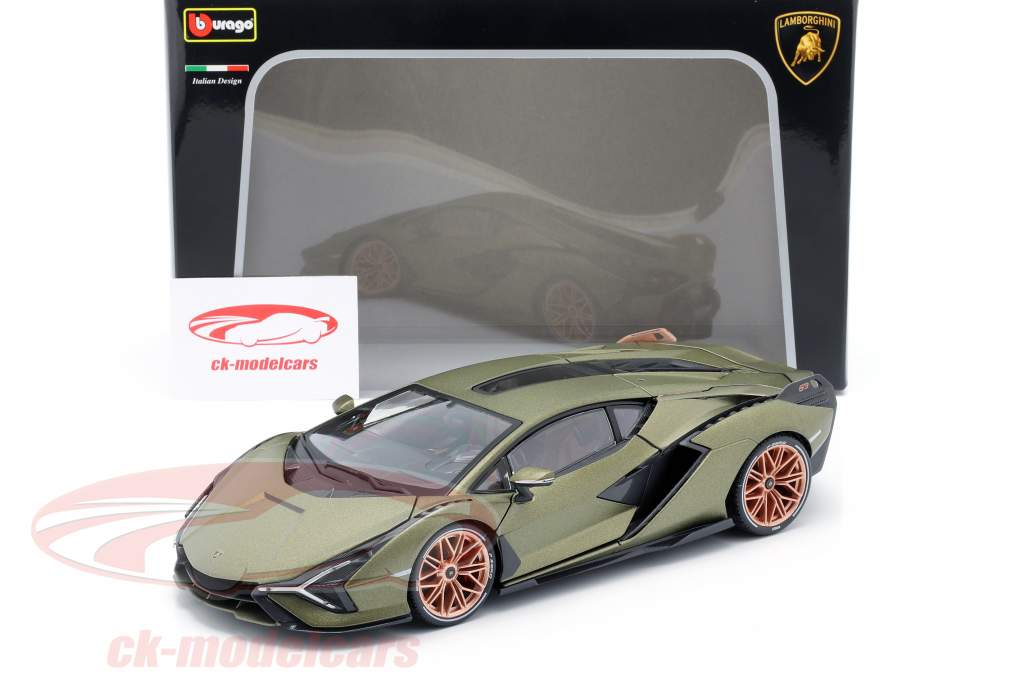 Lamborghini Sian FKP 37 Byggeår 2020 måtte oliven grøn 1:18 Bburago