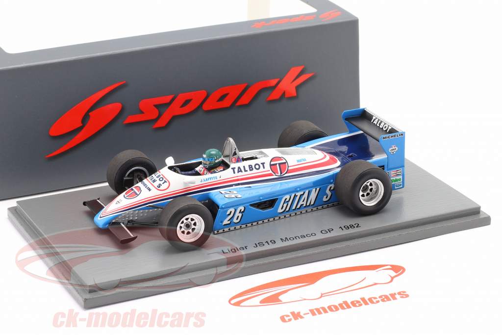 Jacques Laffite Ligier JS19 #26 Monaco GP formule 1 1982 1:43 Spark