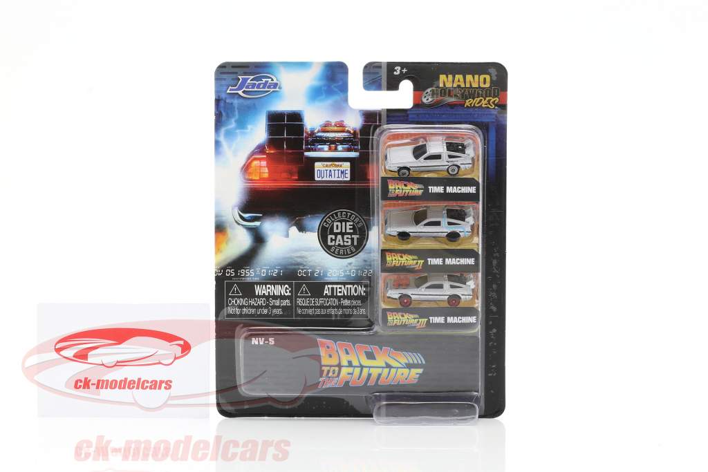3-Car Set DeLorean Time Machine Back to the Future silber 1:87 Jada Toys