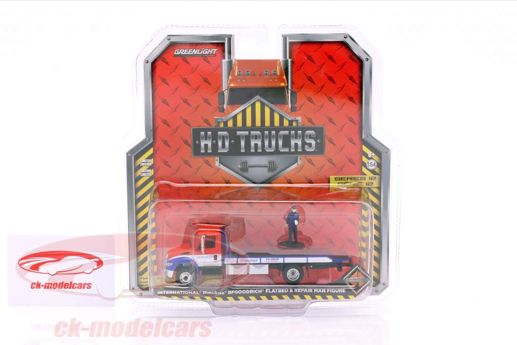 International DuraStar BFGoodrich Flatbed Trailer with figure 1:64 Greenlight