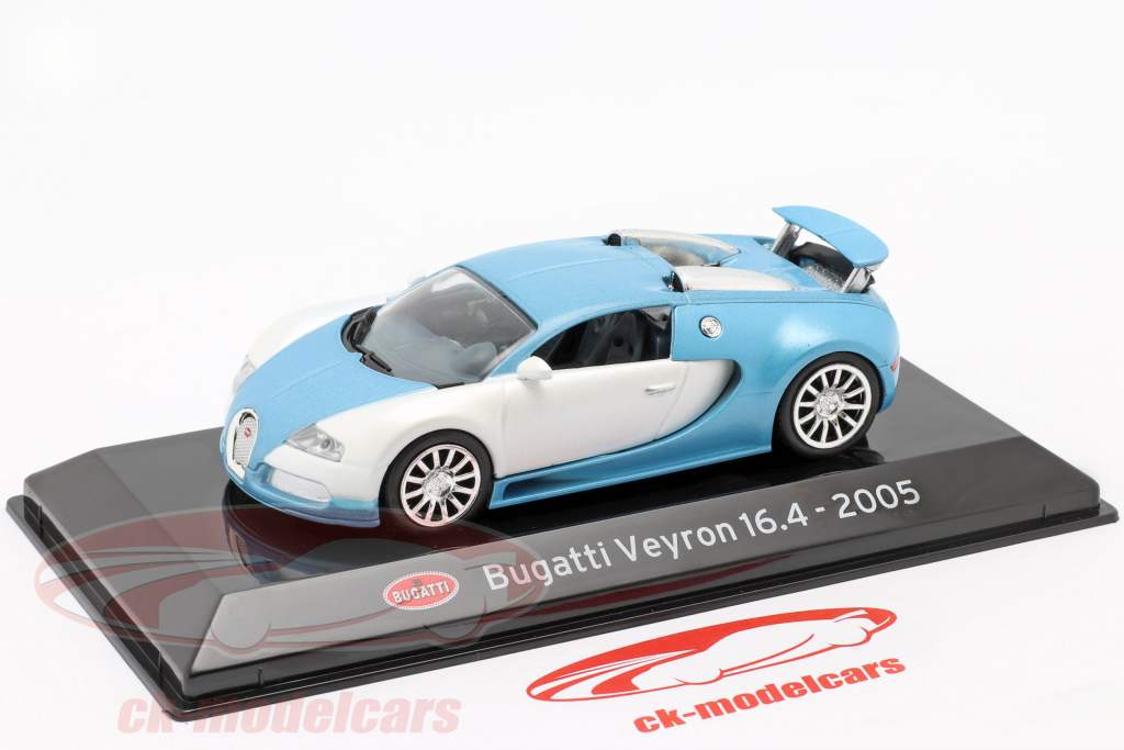 Bugatti Veyron 16.4 Byggeår 2005 mat hvid / Lyseblå 1:43 Altaya