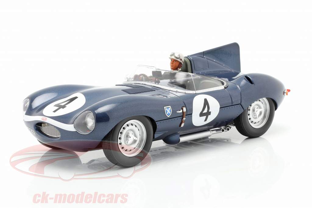 Impostato: Jaguar D-Type #4 Vincitore 24h LeMans 1956 Con Figura del conducente 1:18 CMR