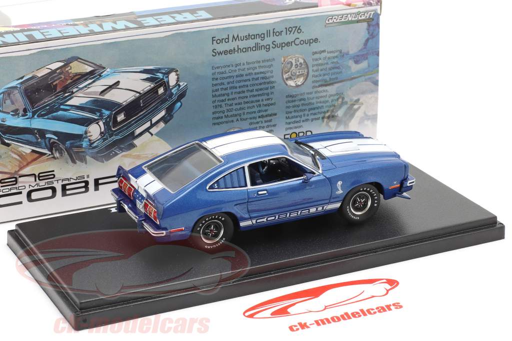 Ford Mustang II Cobra II 建設年 1976 青い / 白い 1:43 Greenlight